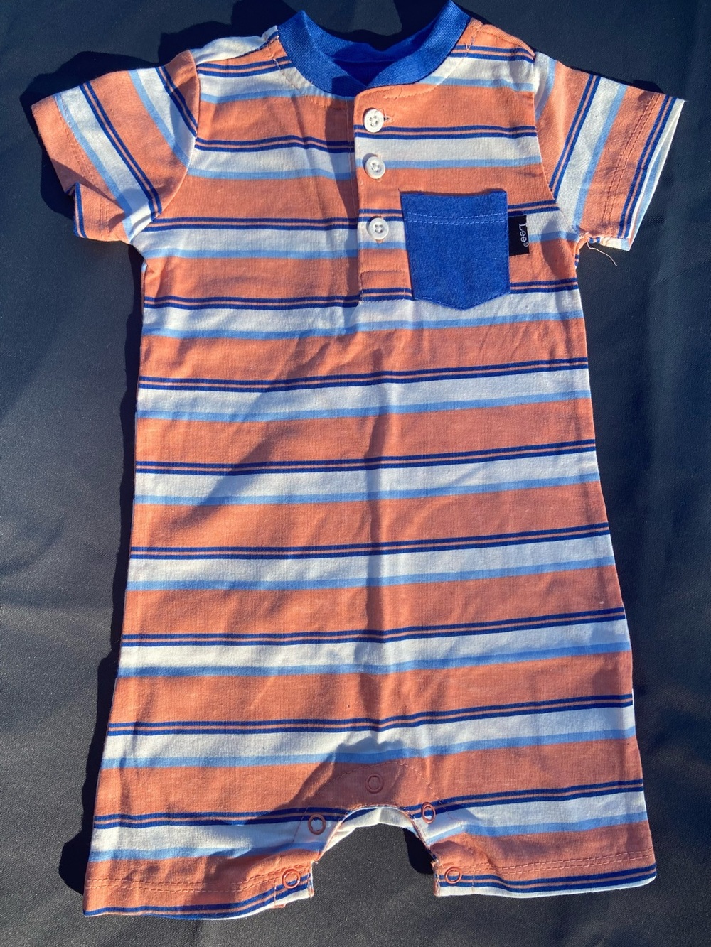 Lee Orange and Blue Striped Baby Romper with Pocket